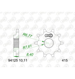 Pignon acier AFAM pas 415 pour HUSQVARNA TC 50, TC 50 MINI, GAS GAS MC 50 et KTM SX 50 de 2024 à 2027