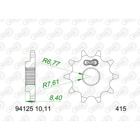 Pignon acier AFAM pas 415 pour HUSQVARNA TC 50, TC 50 MINI, GAS GAS MC 50 et KTM SX 50 de 2024 à 2027