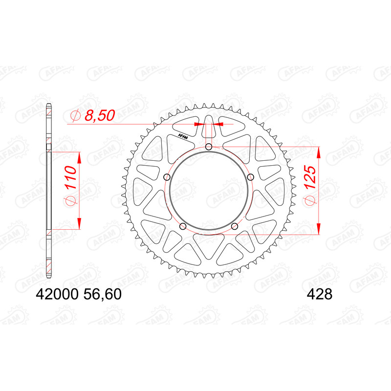 Corona de aluminio AFAM paso 428 para SHERCO SMR 50 de 2021 a 2026