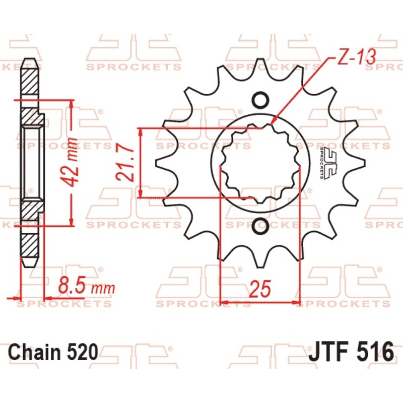 JT SPROCKETS Ritzel Stahl 16 Zähne, Teilung 520 für KAWASAKI KL 250, KLR 250, KLR 600, KLX 250, KSF 250 MOJAVE 2WD 1978-2017