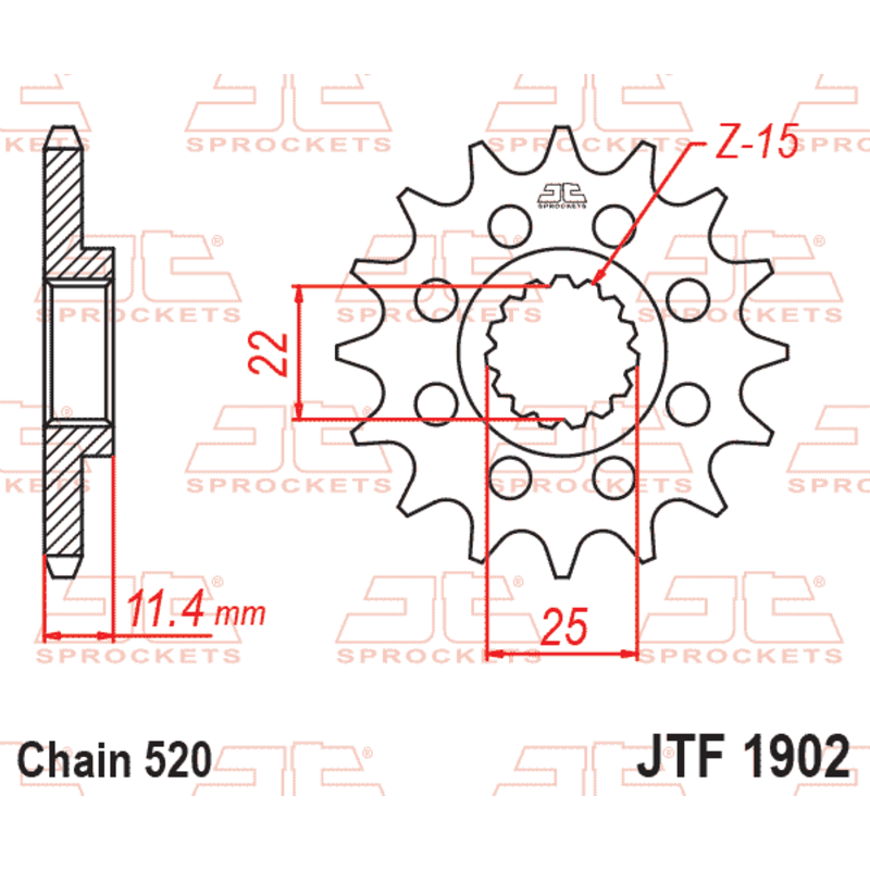 Pignon acier JT SPROCKETS pas 520 pour KTM ENDURO 690, HUSQVARNA SUPERMOTO 701, GAS GAS ES 700 et CF MOTO MT 800 EXP - JTF1902.1