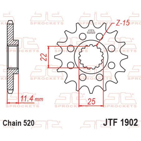 Pignon acier JT SPROCKETS pas 520 pour KTM ENDURO 690, HUSQVARNA SUPERMOTO 701, GAS GAS ES 700 et CF MOTO MT 800 EXP - JTF1902.1