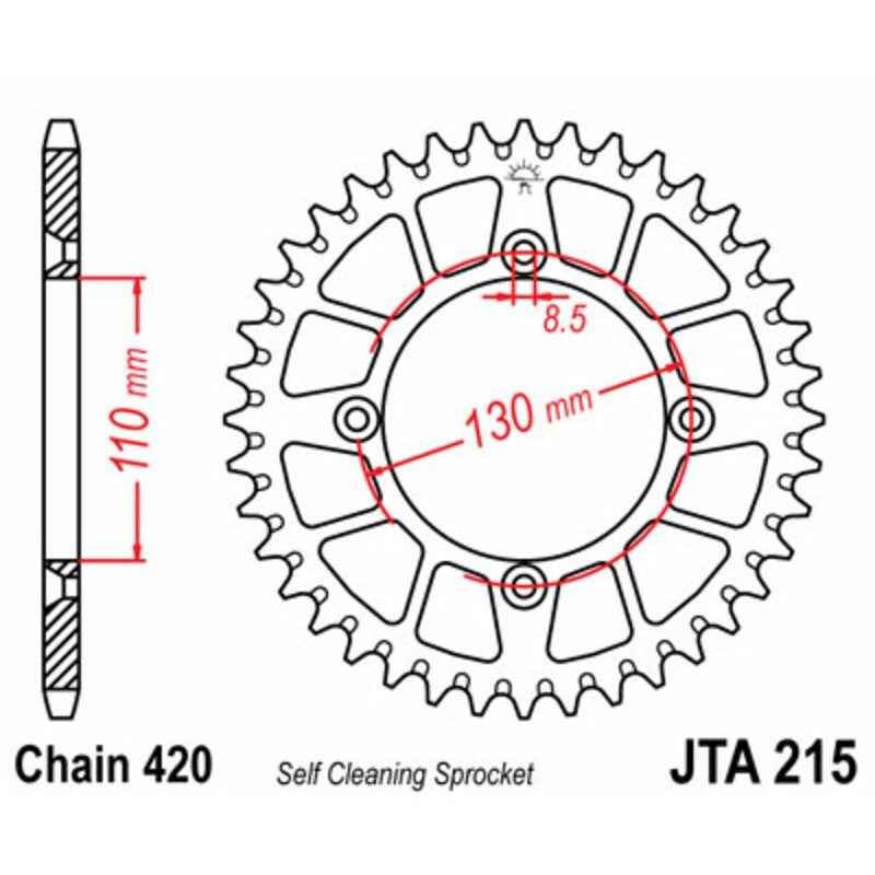 JT SPROCKETS aluminium rear sprocket 50T, 420 pitch for HONDA CR 80, CR 85, CRF 150 1985-2023
