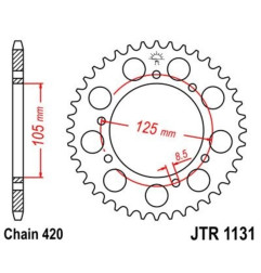 Couronne acier JT SPROCKETS pas 420 pour RIEJU MRT 50, GILERA RCR 50, APRILIA RX 50 et YAMAHA DT 50 de 1995 à 2026