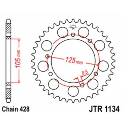 Corona de acero JT SPROCKETS paso 428 para DERBI SENDA 125 SM, HM CRE 50 BAJA, RIEJU TANGO 125 y VENT BAJA 50 de 2003 a 2025