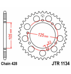 JT SPROCKETS Kettenrad Stahl Teilung 428 für DERBI SENDA 125 SM, HM CRE 50 BAJA, RIEJU TANGO 125 und VENT BAJA 50 2003-2025
