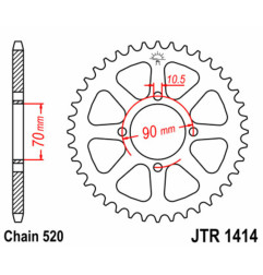 Corona de acero JT SPROCKETS 43 dientes, paso 520 para KAWASAKI KEF 300 LAKOTA 2WD, KEF 300 LAKOTA SPORT 2WD, KSF 250 MOJAVE 2WD