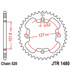 Corona de acero JT SPROCKETS paso 520 para POLARIS OUTLAW 450 MXR 2X4, OUTLAW 525, OUTLAW 525 RS 2X4, OUTLAW 525 S, PREDATOR 500