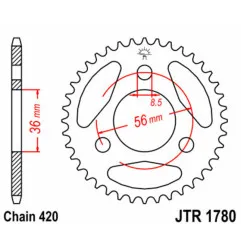 Couronne acier JT SPROCKETS 28 dents, pas 420 pour SUZUKI JR 50 de 1978 à 2006