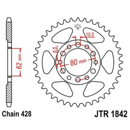 JT SPROCKETS steel rear sprocket 428 pitch for YAMAHA TW 125, TW 200 TRAILWAY, TY 125, XT 125, XT 350 1976-2015