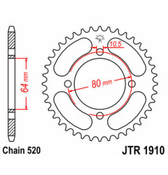 JT SPROCKETS steel rear sprocket 32T, 520 pitch for YAMAHA YFM 125 GRIZZLY 2WD and AEON OVERLAND 180 2002-2011