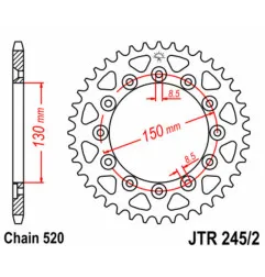 Couronne acier JT SPROCKETS pas 520 pour HONDA NX 250, NX 250 2, XL 250 S, XL 600, XR 500 et YAMAHA WRF 250, WRF 450