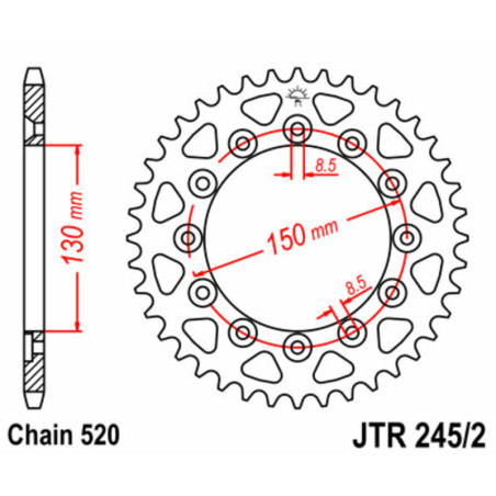 JT SPROCKETS Kettenrad Stahl Teilung 520 für HONDA NX 250, NX 250 2, XL 250 S, XL 600, XR 500 und YAMAHA WRF 250, WRF 450