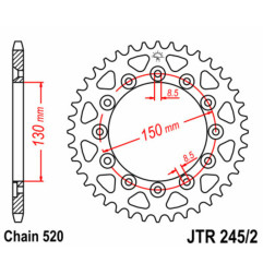 JT SPROCKETS steel rear sprocket 520 pitch for HONDA NX 250, NX 250 2, XL 250 S, XL 600, XR 500 and YAMAHA WRF 250, WRF 450