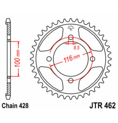 Couronne acier JT SPROCKETS 50 dents, pas 428 pour KAWASAKI KLX 140, KLX 140 L, KX 100, KX 80, KX 85 de 1986 à 2027