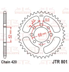Couronne acier JT SPROCKETS pas 420 pour SUZUKI DRZ 110, LT 50 QUADRUNNER 2WD, RM 50, TS 50 ERK, TS 50 XK et KAWASAKI KLX 110