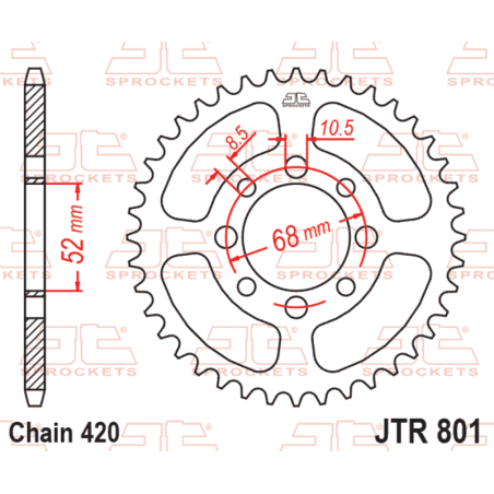 Couronne acier JT SPROCKETS pas 420 pour SUZUKI DRZ 110, LT 50 QUADRUNNER 2WD, RM 50, TS 50 ERK, TS 50 XK et KAWASAKI KLX 110