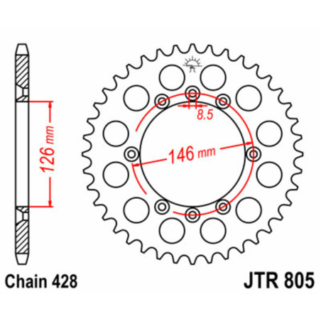 JT SPROCKETS steel rear sprocket 50T, 428 pitch for SUZUKI DR 125 SM, TS 125, TS 125 X 1984-2010