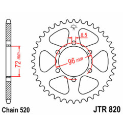 Corona de acero JT SPROCKETS 42 dientes, paso 520 para HUSQVARNA WR 125, GAS GAS EC 200, BETA RR 525 y SUZUKI DR 250 S