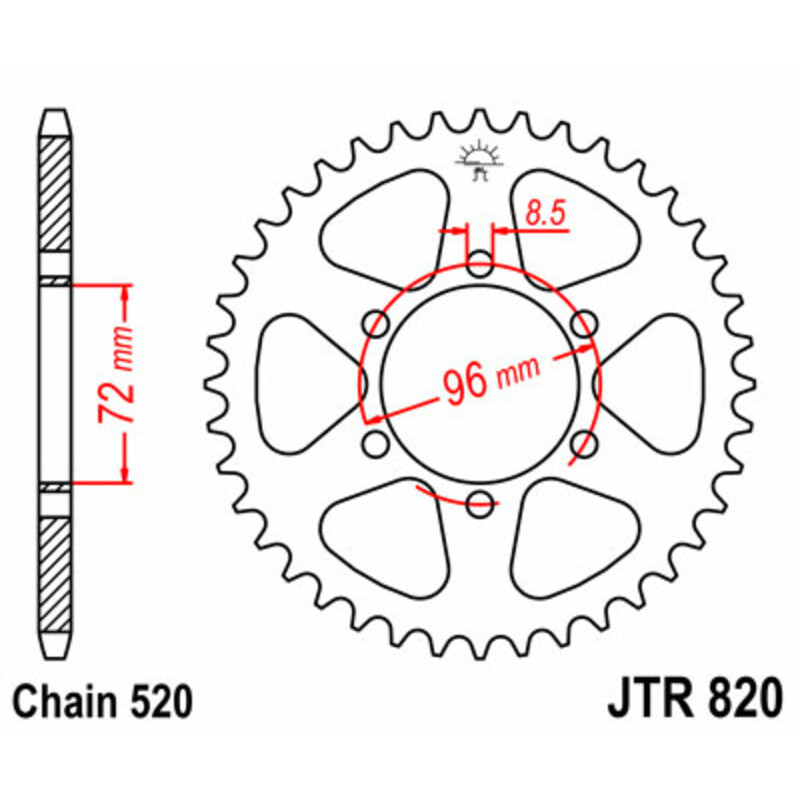 Couronne acier JT SPROCKETS 42 dents, pas 520 pour HUSQVARNA WR 125, GAS GAS EC 200, BETA RR 525 et SUZUKI DR 250 S
