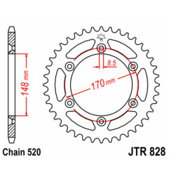 Couronne acier JT SPROCKETS pas 520 pour SUZUKI DR 600 S, DR 650 R DAKAR, DR 650 RS, DR 800 S, TS 250 X de 1983 à 1997