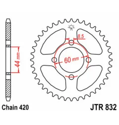 Corona de acero JT SPROCKETS paso 420 para YAMAHA CHAPPY 50, DT 50, DT 50 MX, TY 50, TY 50 M de 1975 a 2007