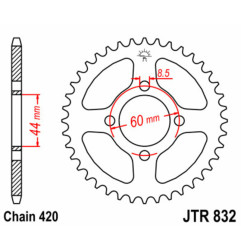 Couronne acier JT SPROCKETS pas 420 pour YAMAHA CHAPPY 50, DT 50, DT 50 MX, TY 50, TY 50 M de 1975 à 2007