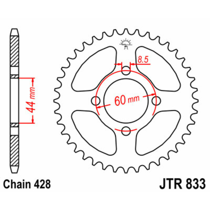 JT SPROCKETS Kettenrad Stahl 49 Zähne, Teilung 428 für YAMAHA DT 80, TTR 125 1983-2001
