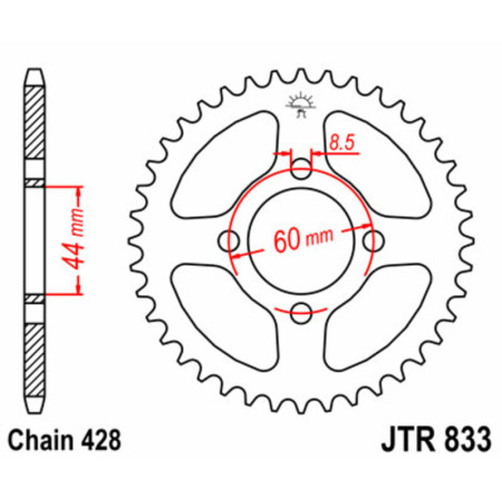 JT SPROCKETS Kettenrad Stahl 49 Zähne, Teilung 428 für YAMAHA DT 80, TTR 125 1983-2001