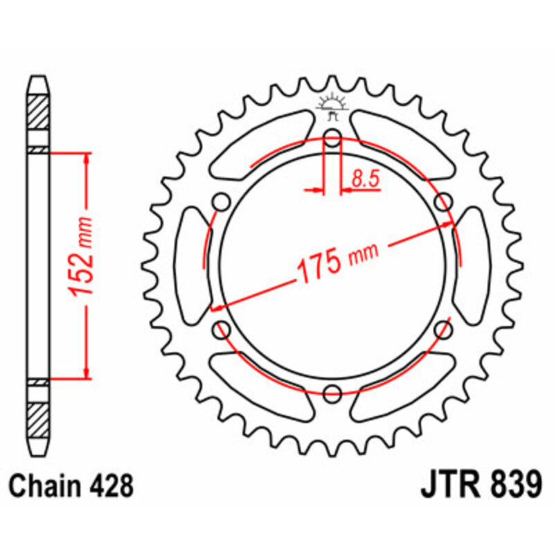 Couronne acier JT SPROCKETS pas 428 pour YAMAHA DT 125, DT 125 RE, TDR 125, WR 125, WR 125 X de 1988 à 2026 Couronne acier JT SPROCKETS pas 428 pour YAMAHA DT 125, DT 125 RE, TDR 125, WR 125, WR 125 X de 1988 à 2026