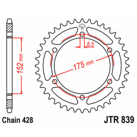 JT SPROCKETS Kettenrad Stahl Teilung 428 für YAMAHA DT 125, DT 125 RE, TDR 125, WR 125, WR 125 X 1988-2026