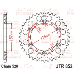 Couronne acier JT SPROCKETS pas 520 pour YAMAHA YFM 350 WARRIOR 2WD, YFS 200 BLASTER 2WD, YFZ 350 BANSHEE 2WD, YZ 125, YZ 250
