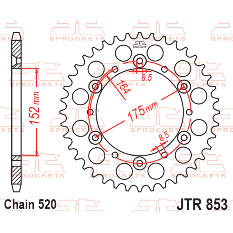 JT SPROCKETS steel rear sprocket 520 pitch for YAMAHA YFS 200 BLASTER 2WD, YFZ 350 BANSHEE 2WD, YZ 125, YZ 250 1975-2009