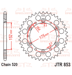 Corona de acero JT SPROCKETS paso 520 para YAMAHA YFM 350 WARRIOR 2WD, YFS 200 BLASTER 2WD, YFZ 350 BANSHEE 2WD, YZ 125, YZ 250