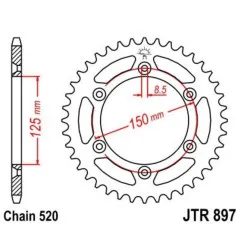 Couronne acier JT SPROCKETS 45 dents, pas 520 pour KTM ENDURO 690, GAS GAS EC 250, HUSQVARNA FS 450 et CF MOTO MT 800 EXPLORE