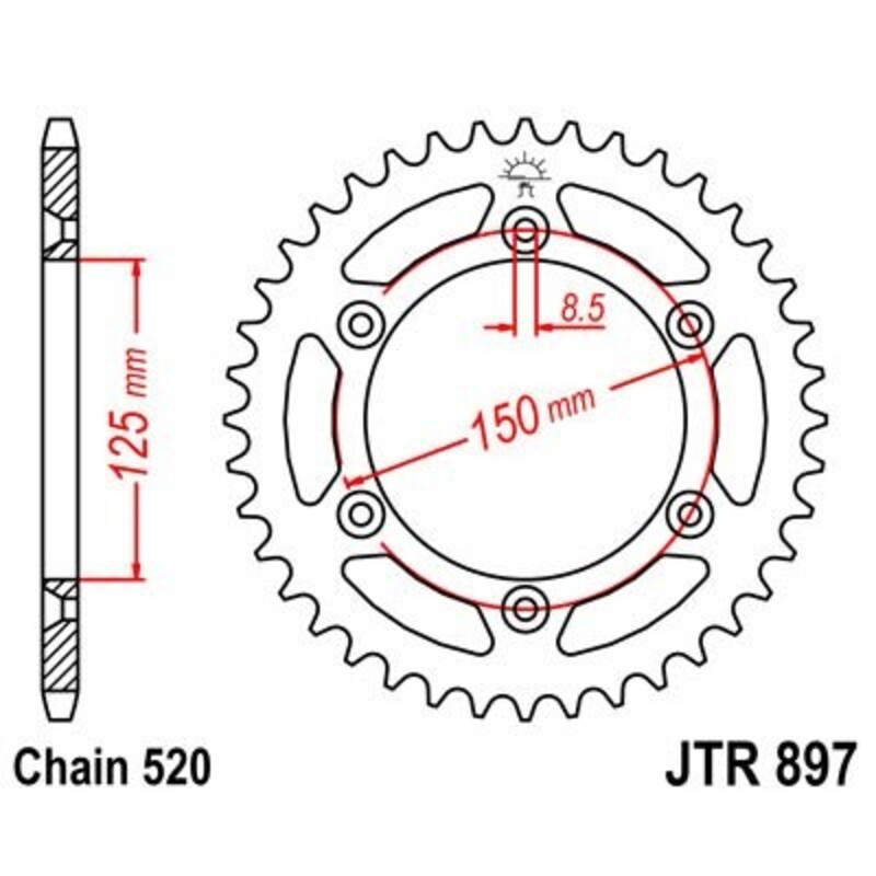 Corona de acero JT SPROCKETS 45 dientes, paso 520 para KTM ENDURO 690, GAS GAS EC 250, HUSQVARNA FS 450 y CF MOTO MT 800 EXPLORE