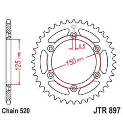 Corona de acero JT SPROCKETS paso 520 para KTM EXC 250, HUSQVARNA FC 350, HUSABERG FE 501 y GAS GAS EC 250 de 1985 a 2027