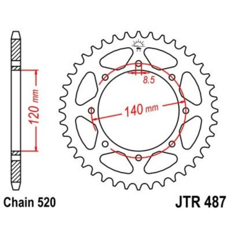 Couronne acier JT SPROCKETS pas 520 pour KAWASAKI KLE 500, KLR 500, KLR 650, KLX 650 de 1987 à 2019