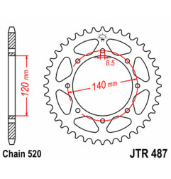 Couronne acier JT SPROCKETS pas 520 pour KAWASAKI KLE 500, KLR 500, KLR 650, KLX 650 de 1987 à 2019