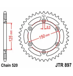 Corona de acero JT SPROCKETS paso 520 para KTM EXC 250, HUSQVARNA FC 250, HUSABERG FE 501 y GAS GAS EC 250 de 1985 a 2027