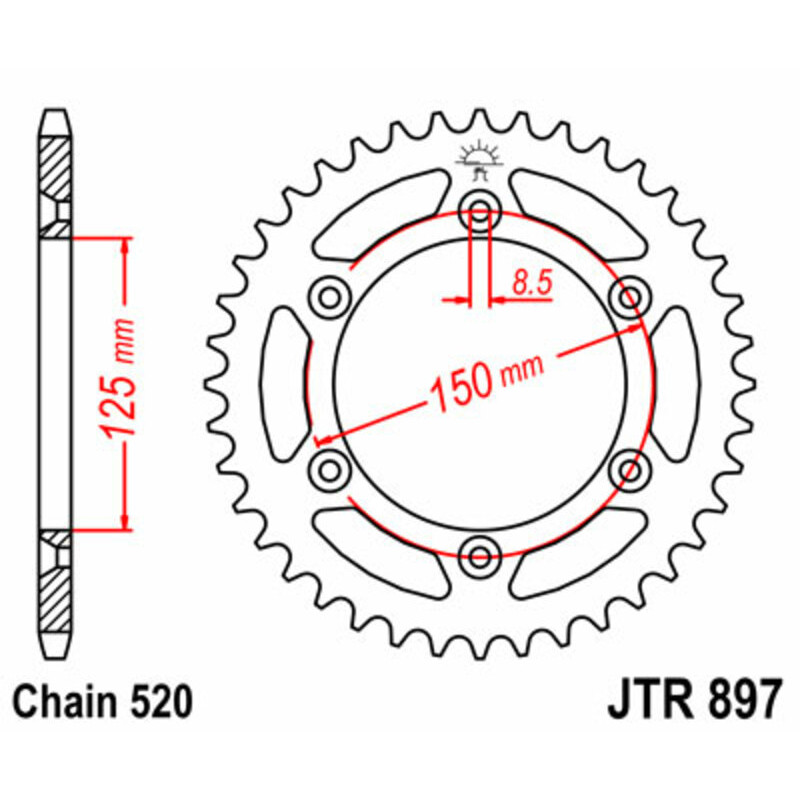JT SPROCKETS Kettenrad Stahl Teilung 520 für KTM EXC 250, HUSQVARNA FC 250, HUSABERG FE 501 und GAS GAS EC 250 1985-2027