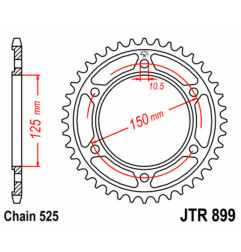 JT SPROCKETS Kettenrad Stahl 42 Zähne, Teilung 525 für KTM ADVENTURE 1190, ADVENTURE 990, EXC 200, EXC 250 2000-2016