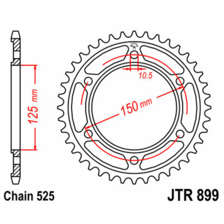JT SPROCKETS steel rear sprocket 42T, 525 pitch for KTM ADVENTURE 1190, ADVENTURE 1190 ABS WES, ADVENTURE 990, EXC 200, EXC 250