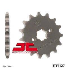 Piñón de acero JT SPROCKETS 15 dientes, paso 420 para GILERA RCR 50, SMT 50, APRILIA RX 50, SX 50 y KAWASAKI KLX 110