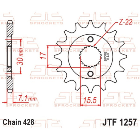 JT SPROCKETS Ritzel Stahl 15 Zähne, Teilung 428 für HONDA CR 80, CR 85 1987-2007