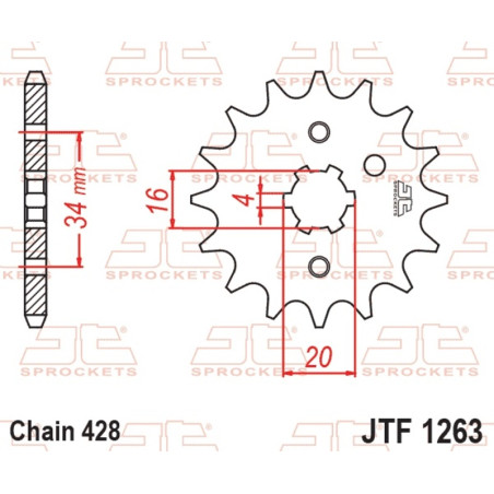 Piñón de acero JT SPROCKETS paso 428 para YAMAHA XT 125, SHERCO SE 125 CITYCORP, BETA RE 125 4T MOTARD y KAWASAKI KD 80