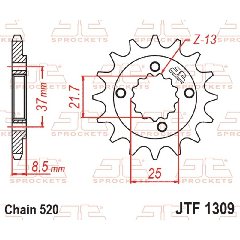 JT SPROCKETS steel front sprocket 520 pitch for HONDA XR 600, XR 650, XR 650 L and POLARIS OUTLAW 500, PREDATOR 500 1991-2025