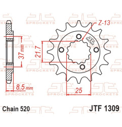JT SPROCKETS Ritzel Stahl Teilung 520 für HONDA XR 600, XR 650, XR 650 L und POLARIS OUTLAW 500, PREDATOR 500 1991-2025