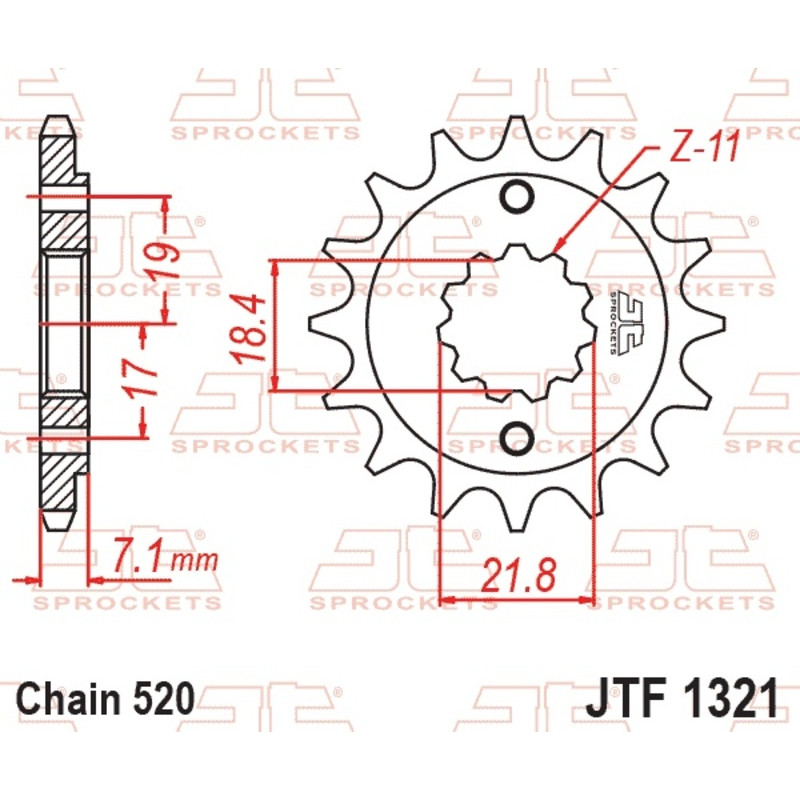 Pignon acier JT SPROCKETS pas 520 pour HONDA CRF 250 L ABS, CRF 300 L, NX 250, NX 250 2, XR 250 de 1988 à 2026