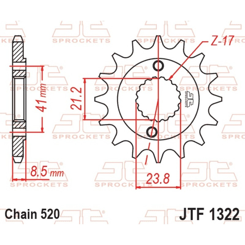 JT SPROCKETS Ritzel Stahl Teilung 520 für HONDA TRX 400 EX SPORTRAX 2WD, XR 400 1996-2004